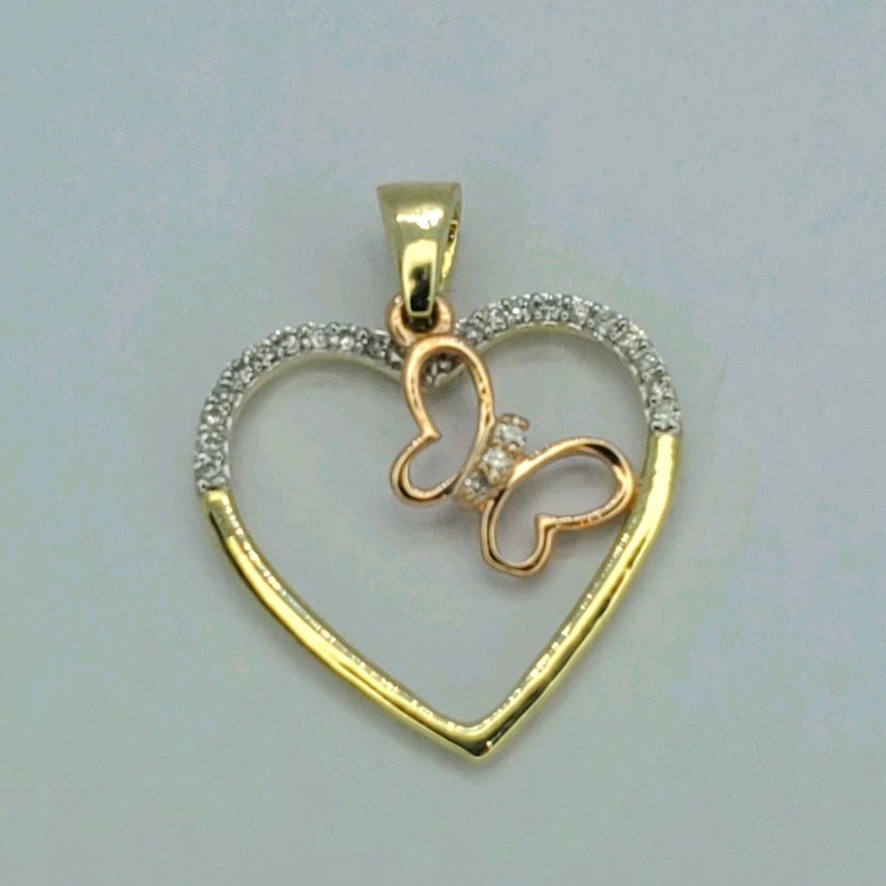 Solid 10kt - Diamond Heart Butterfly Pendant